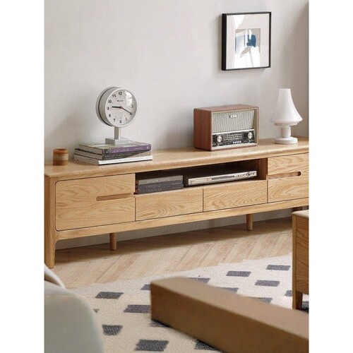 橡木实木原木色双门储物电视柜