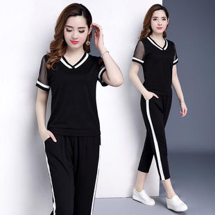 胖女人洋气套装 大码 新款 300斤夏季 遮肉胖妹妹显瘦网红两件套 女装