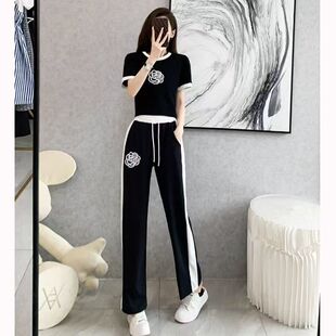 时尚 2025爆款 休闲套装 女夏季 两件套洋气潮 减龄时髦炸街气质阔腿裤