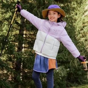 Skechers斯凯奇儿童中性款 保暖拼接连帽羽绒外套L424K094 时尚