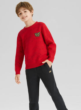 Skechers斯凯奇新年款男童保暖柔软百搭潮流针织套头卫衣L124B008