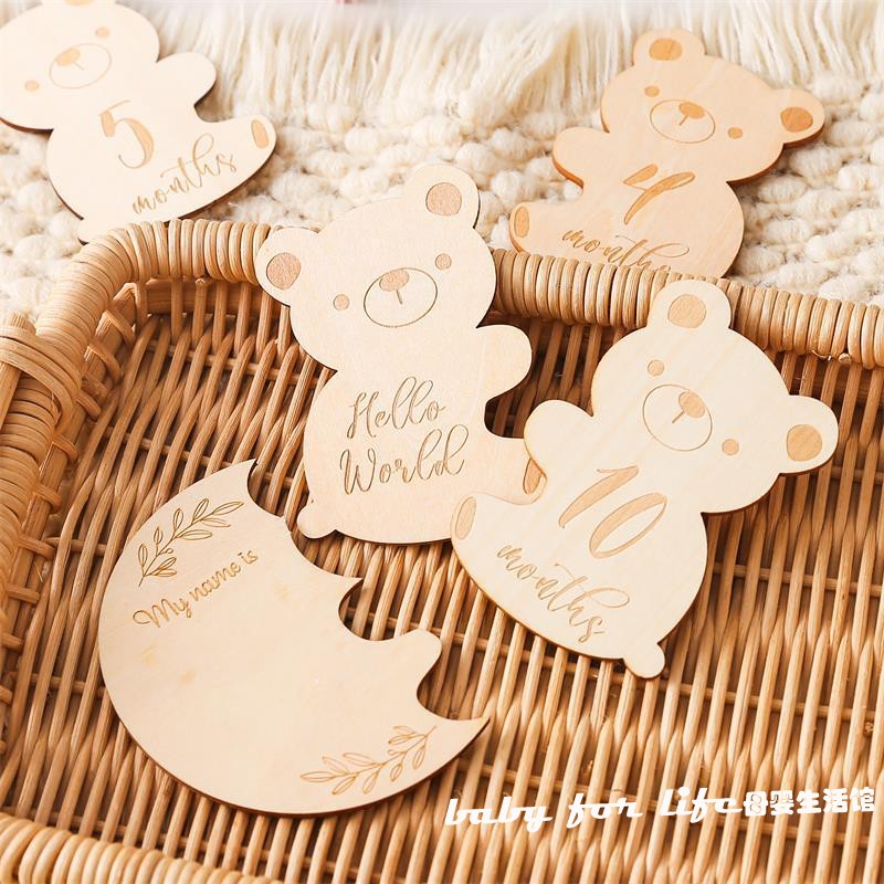 婴儿木质里程碑生日周岁拍照道具