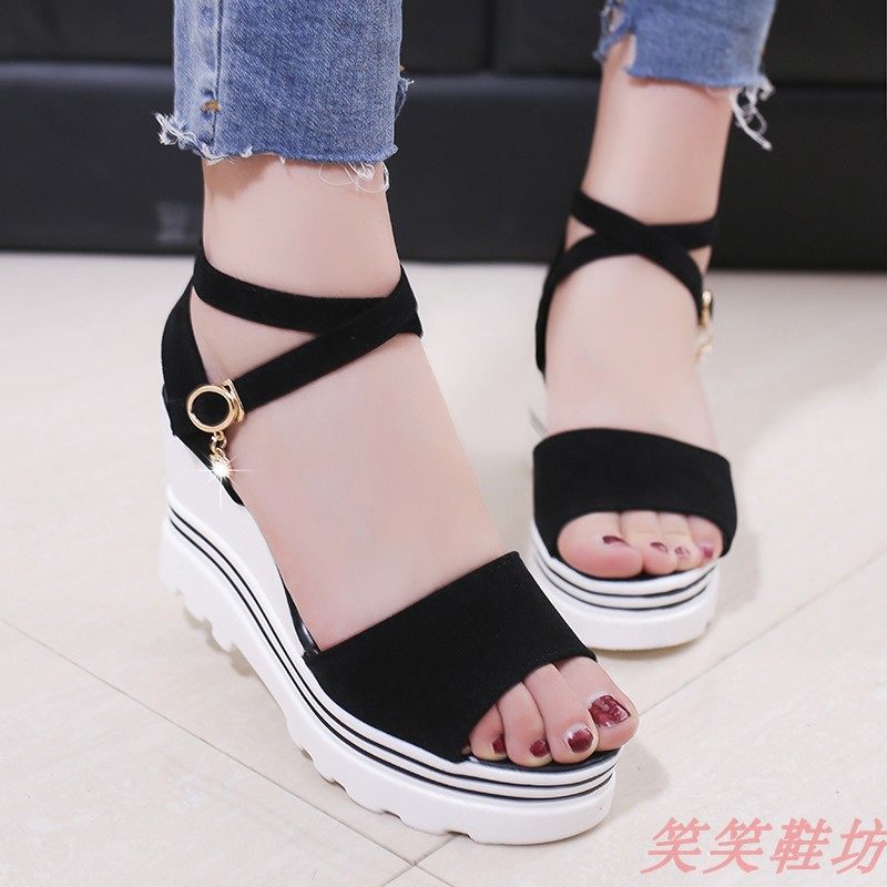 坡跟凉鞋女夏2020新款百搭舒适松糕厚底鱼嘴高跟防水台大码女凉鞋|msdalam kategori Kasut wanita, Sandal - dari Buy2taobao.com untuk memberikan perkhidmatan ejen Taobao profesional membeli