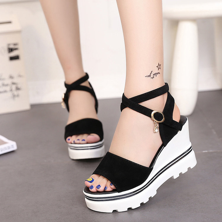 2021夏季新款韩版露趾坡跟水钻防水台一字扣带高跟学生松糕凉鞋女|msdalam kategori Kasut wanita, Sandal - dari Buy2taobao.com untuk memberikan perkhidmatan ejen Taobao profesional membeli