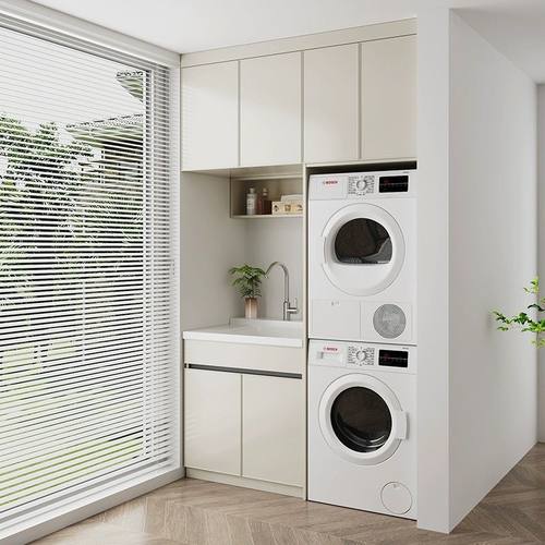 太空铝洗衣机烘干机阳台一体柜组合切角定制石英石一体盆洗衣伴侣