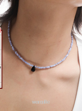 海贝珠晕染蓝色锁骨链