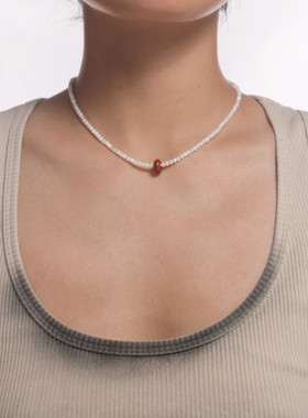 细款酒红锆石珍珠项链wumulle