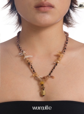 wumulle 原创嬉皮风复古编绳棕色系 项链天然石吊坠祝福的玛尼堆