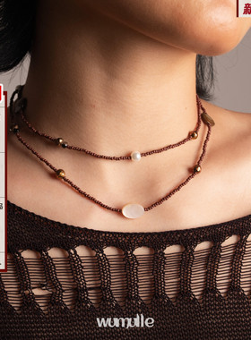 美拉德色系串珠多宝长款项链