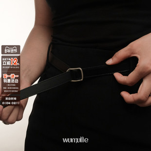 wumulle百搭黑复古白搭装饰配牛仔无孔皮带细腰带80s小方扣男女潮