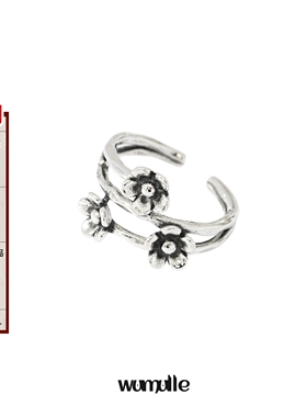 复古小花纯银戒指可调节开口