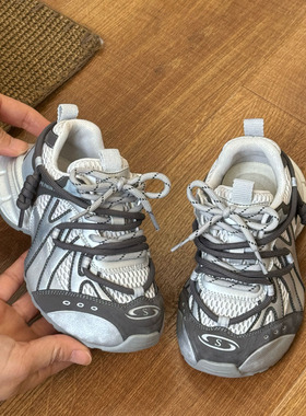 【高版本】萨洛户外穿机能旅游华夫阿甘儿童潮鞋男童女童灰色老爹