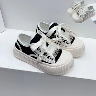 新款 浙江温州品牌儿童鞋 鞋 2024秋季 女孩帆布刺绣白色女童大头国潮