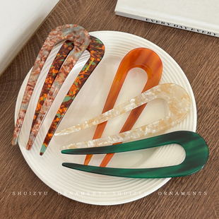 醋酸u型发簪女大号日常通勤发量多盘发发钗簪子简约现代发卡头饰