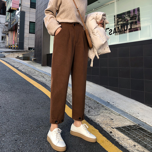 Fat sister large woolen radish pants women's autumn and winter new women's loose casual nine point Harem Pants