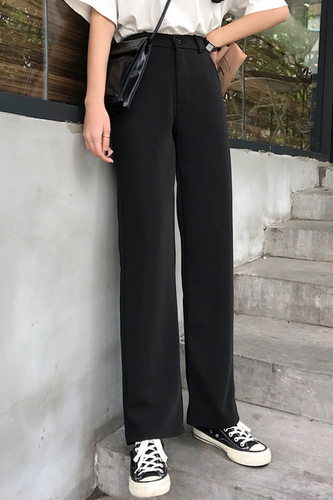 Shrimp skin hot selling drop feeling wide leg pants women's 2020 spring dress Korean version loose high waist drop feeling straight pants suit pants black