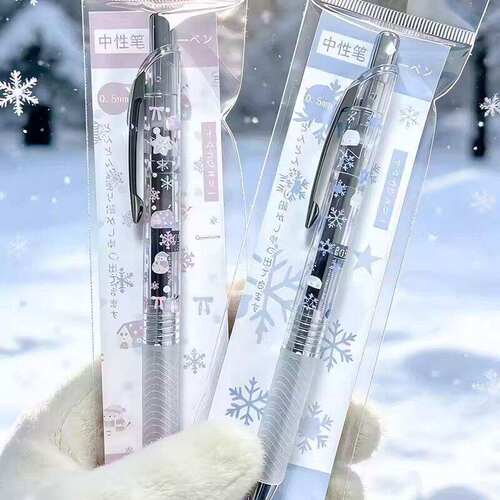新款日本Pentel派通BLN75透明中性笔DIY冬日雪花学生考试刷题黑笔