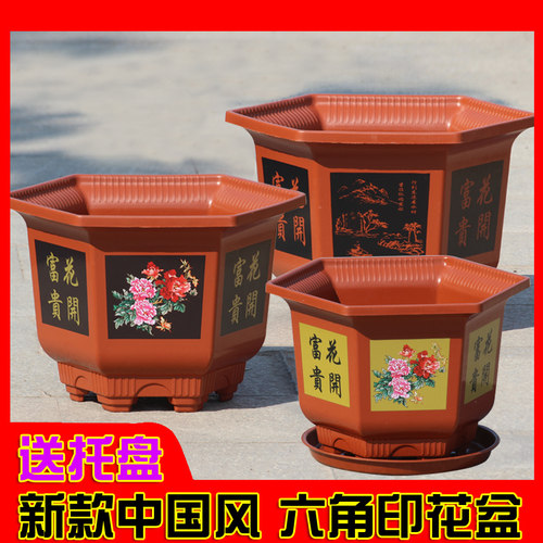 六角形花盆塑料结实透气漂亮送托