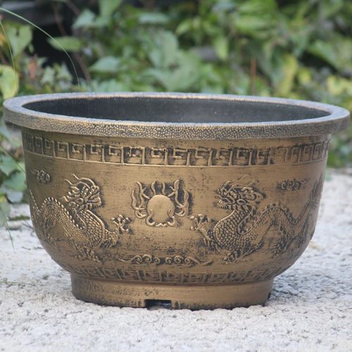 古铜色大花盆铝塑中国风种树盆景