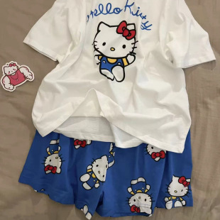 宽松家居服套装 韩版 纯棉可外穿网红风大码 睡衣女夏天短裤 ins短袖