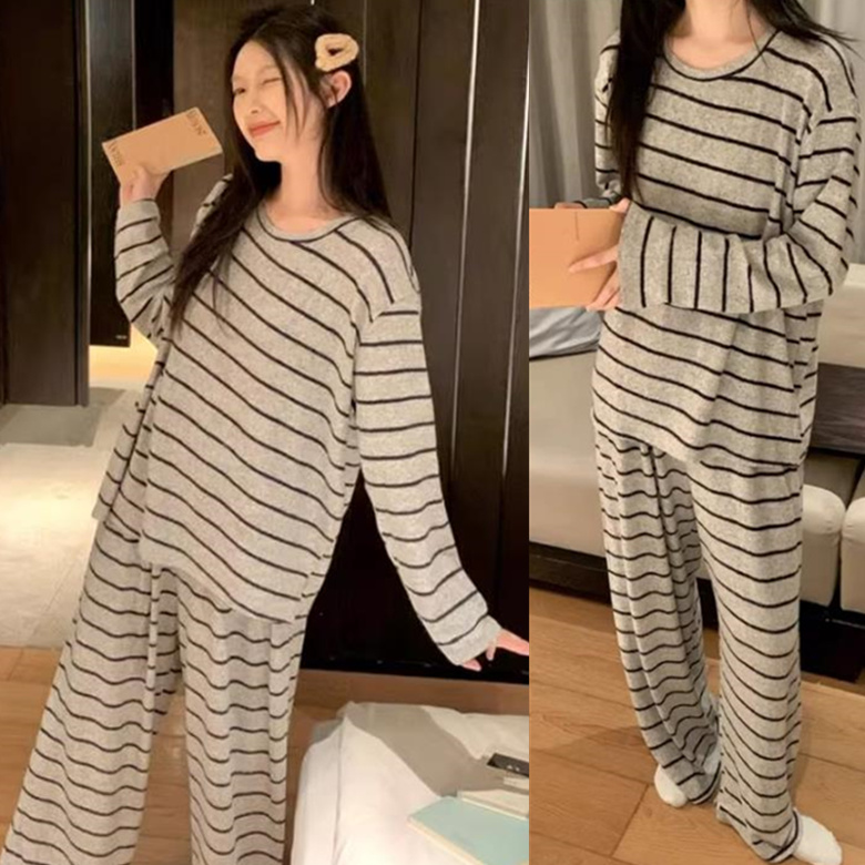 春秋季睡衣女长袖韩版简约网红风耐脏学生外出休闲秋天家居服套装