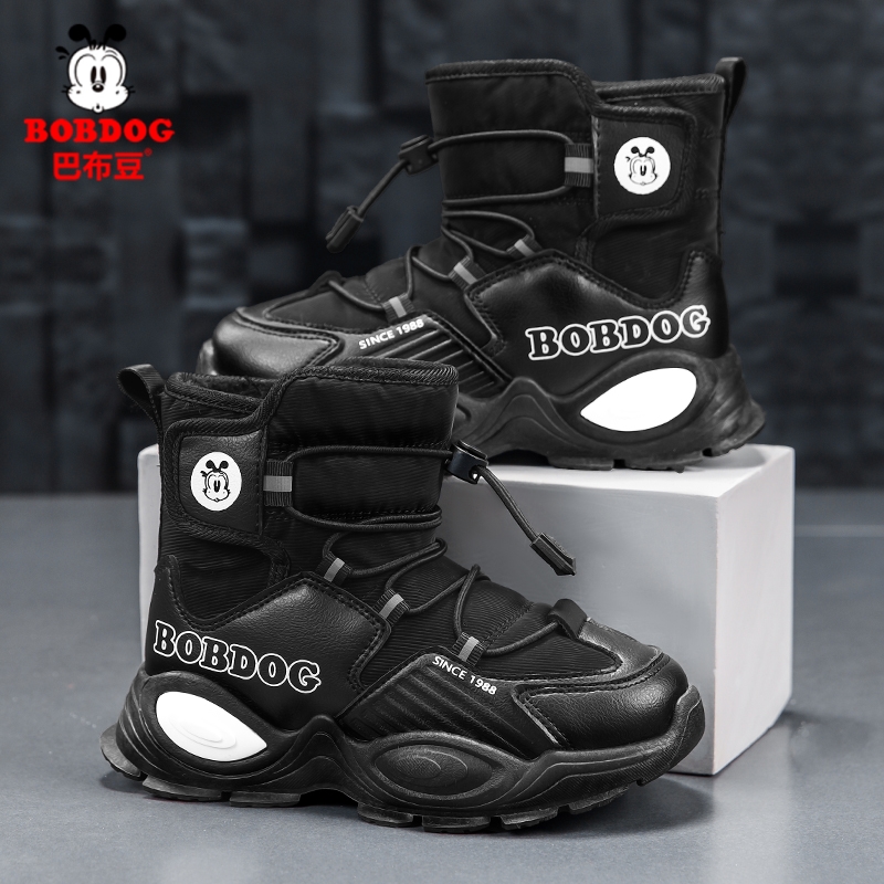 巴布豆男童雪地靴冬季新款加绒保暖大棉鞋儿童短靴小女孩百搭鞋子