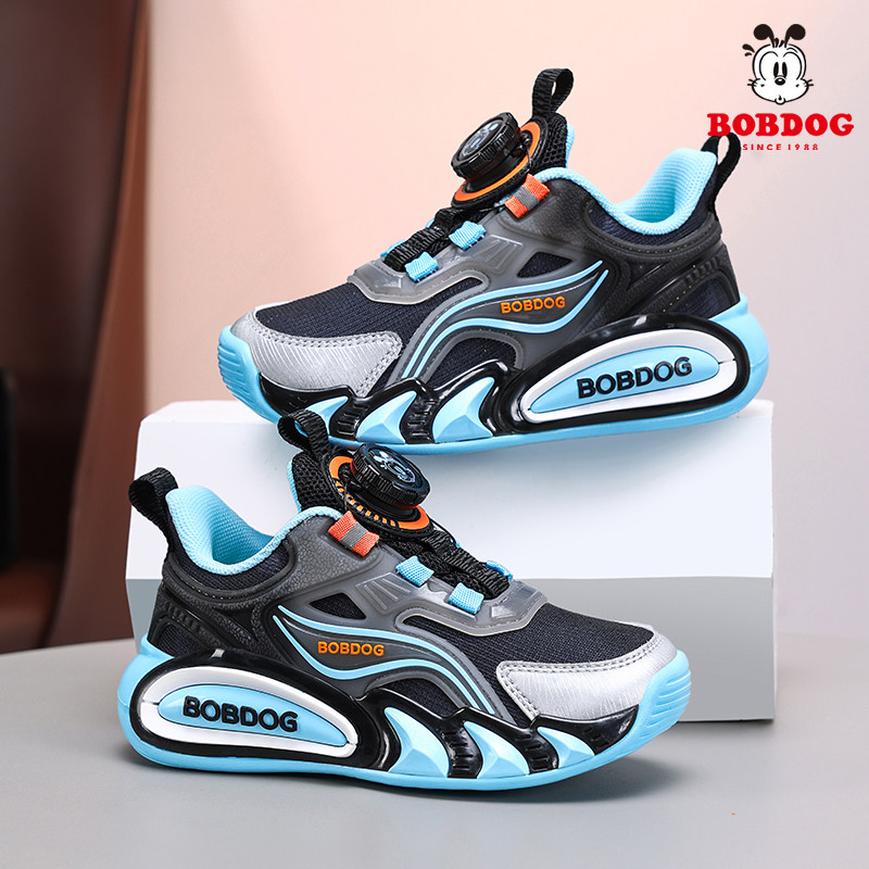 巴布豆男童运动鞋旋转纽扣春夏季新款透气网面小女孩轻便儿童鞋子