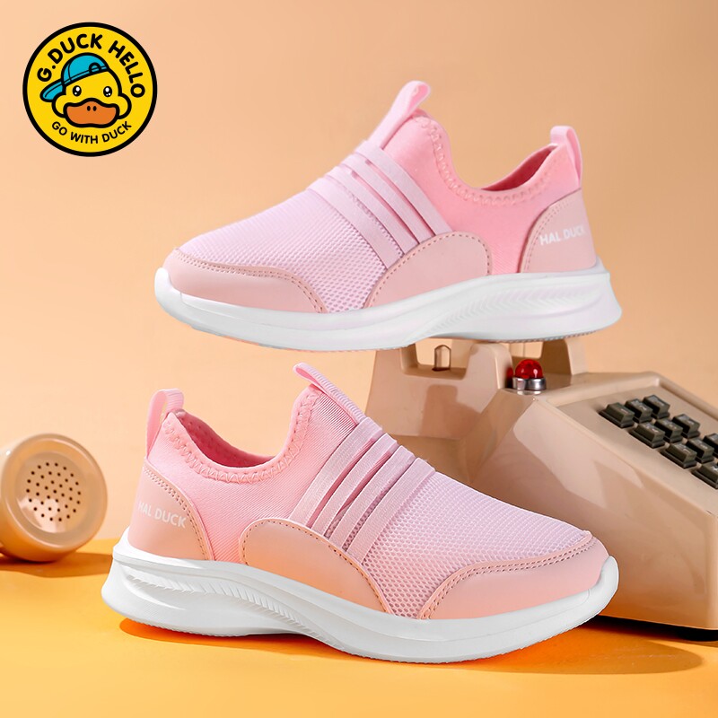 小黄鸭女童鞋春秋季新款透气一脚蹬网面小男孩跑步鞋轻便儿童鞋子