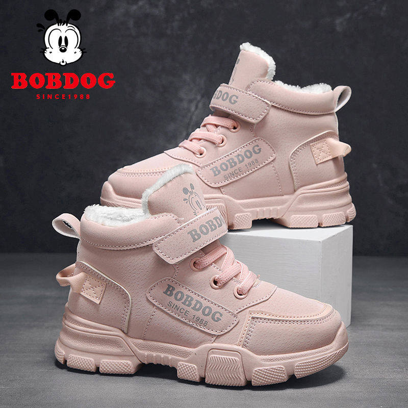 巴布豆女童雪地靴冬季新款加绒保暖大棉鞋男孩户外马丁靴儿童鞋子
