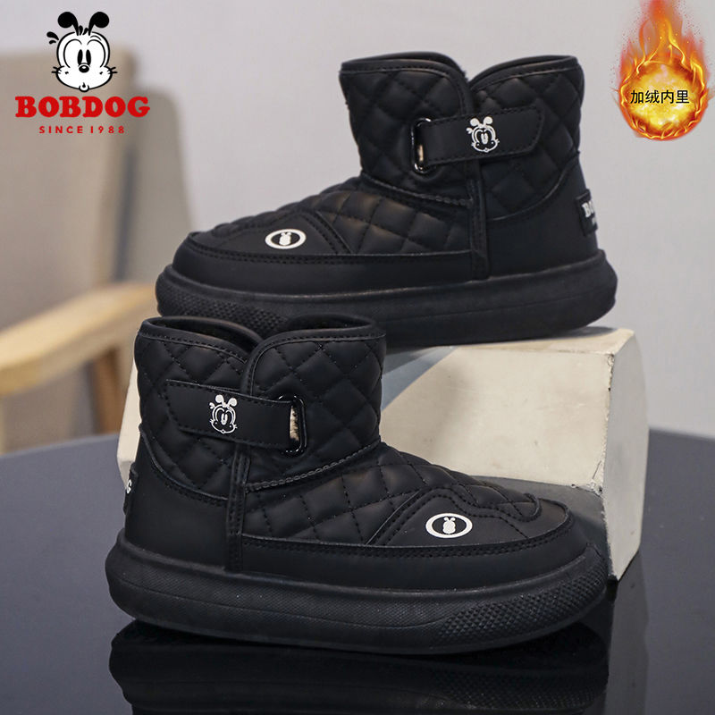 巴布豆儿童雪地靴冬季新款加绒保暖大棉鞋小男孩短靴女孩户外鞋子