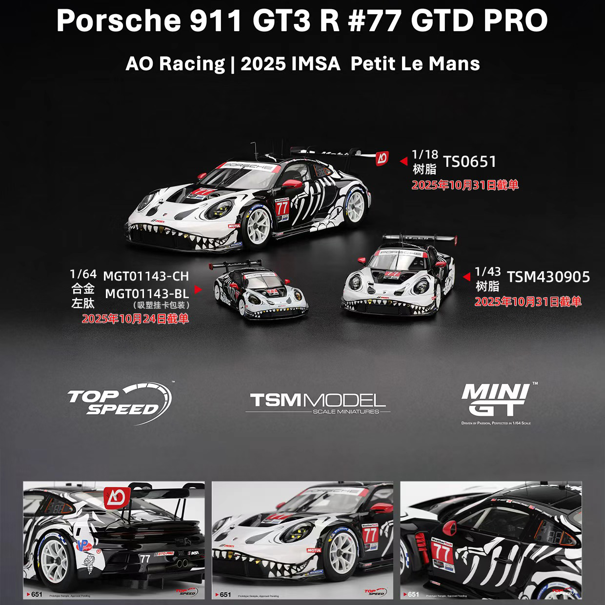 驰誉模型 TSM 保时捷911 GT3 R #77 化骨龙 万圣节 汽车模型