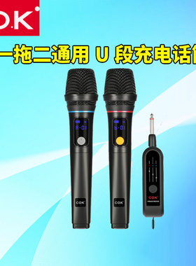 COK W306S一拖二无线麦克风手持无线话筒家用K歌直播会议U段调频