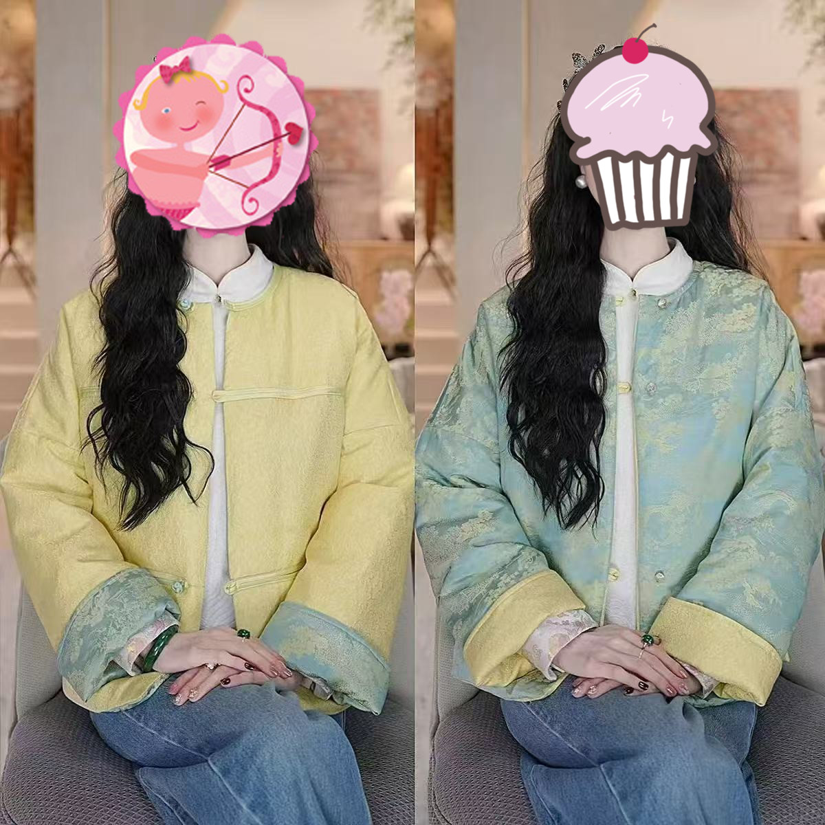 新中式羽绒服圆领双面穿显瘦外套