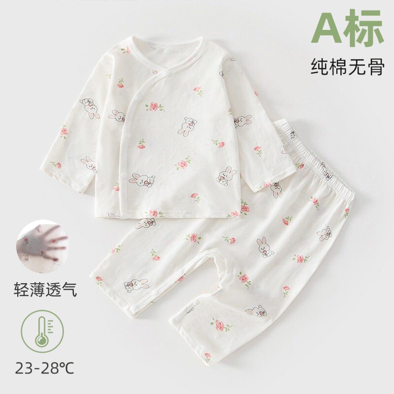 婴儿夏季分体套装纯棉薄款衣服男女宝宝睡衣两件套幼童空调服长袖