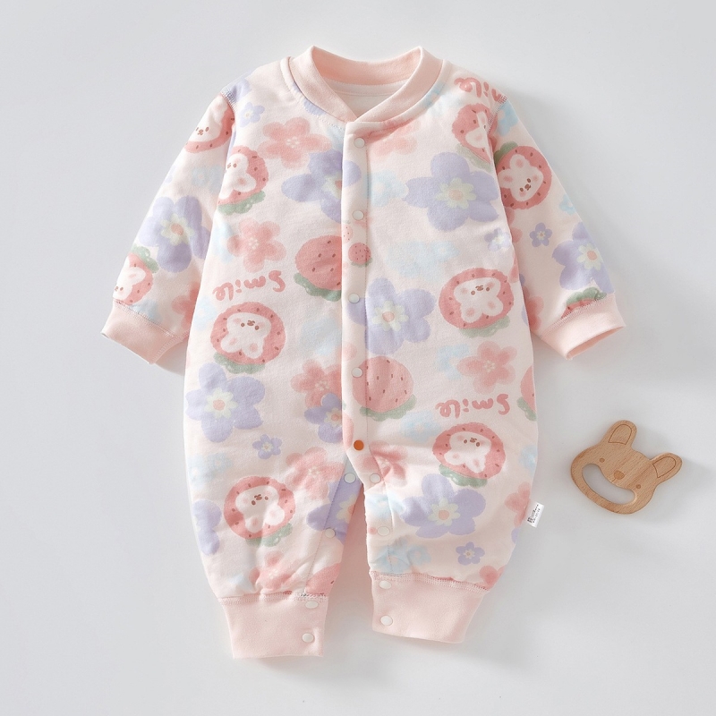 婴儿连体衣春秋外出保暖纯棉衣服薄棉外套装男女宝宝夹棉哈衣秋冬