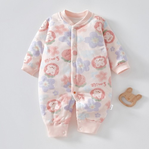 婴儿连体衣春秋外出保暖纯棉衣服薄棉外套装男女宝宝夹棉哈衣秋冬