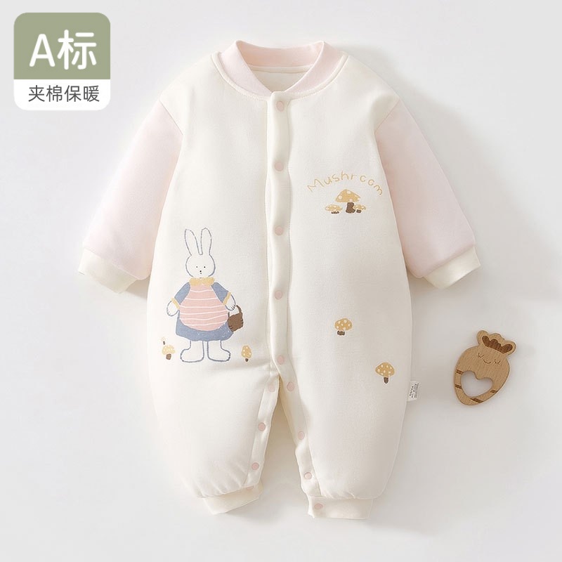 婴儿连体衣秋冬保暖外出新生儿薄棉衣服套装冬季宝宝夹棉哈衣秋装