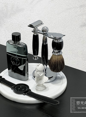 轻奢样板房间卫生间摆件卫浴大理石托盘高档男士洗漱套装浴柜装饰