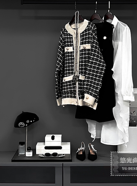 轻奢黑白衣帽间服饰包包香水帽子