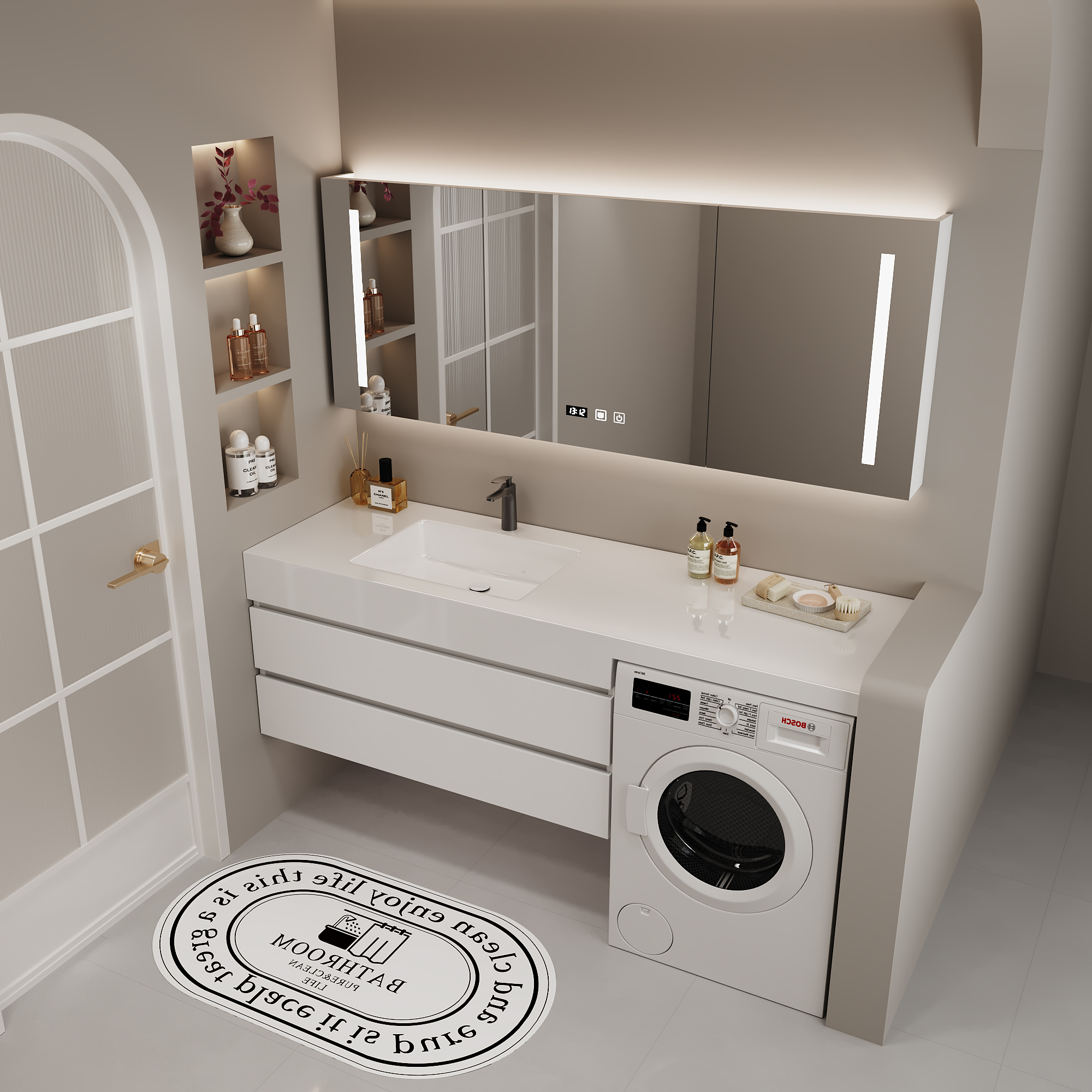 定制洗衣机一体浴室柜伴侣可丽耐阳台岩板陶瓷洗手盆卫生间洗漱台