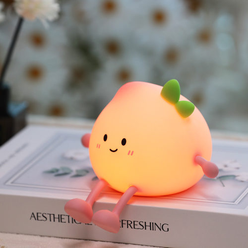 新品创意小屁桃子硅胶小夜灯护眼床头婴儿喂奶触摸卧室睡眠拍拍灯