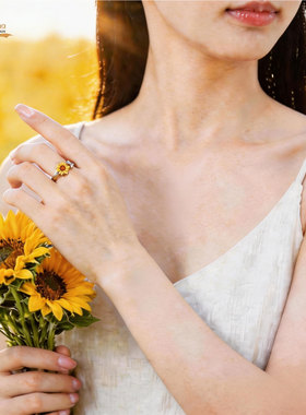 纯银向日葵戒指送女友节日礼物