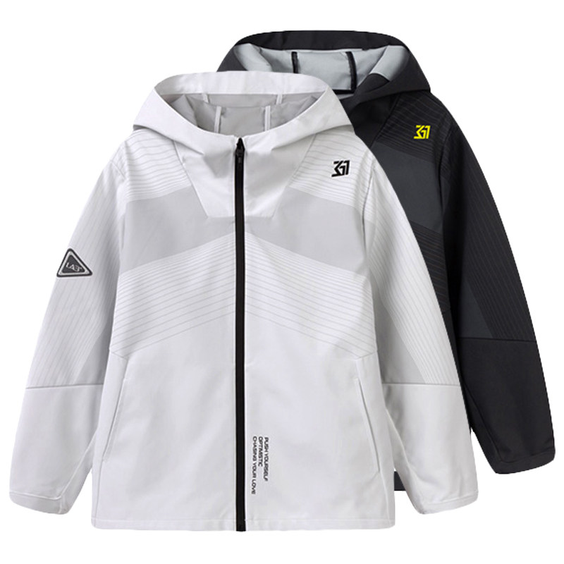 361度男童防雨外套连帽2025春季防风上衣梭织休闲纤维运动服