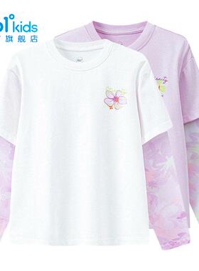 女童假两件长袖新品2026夏秋季针织网纱拼接T恤衫K62622204