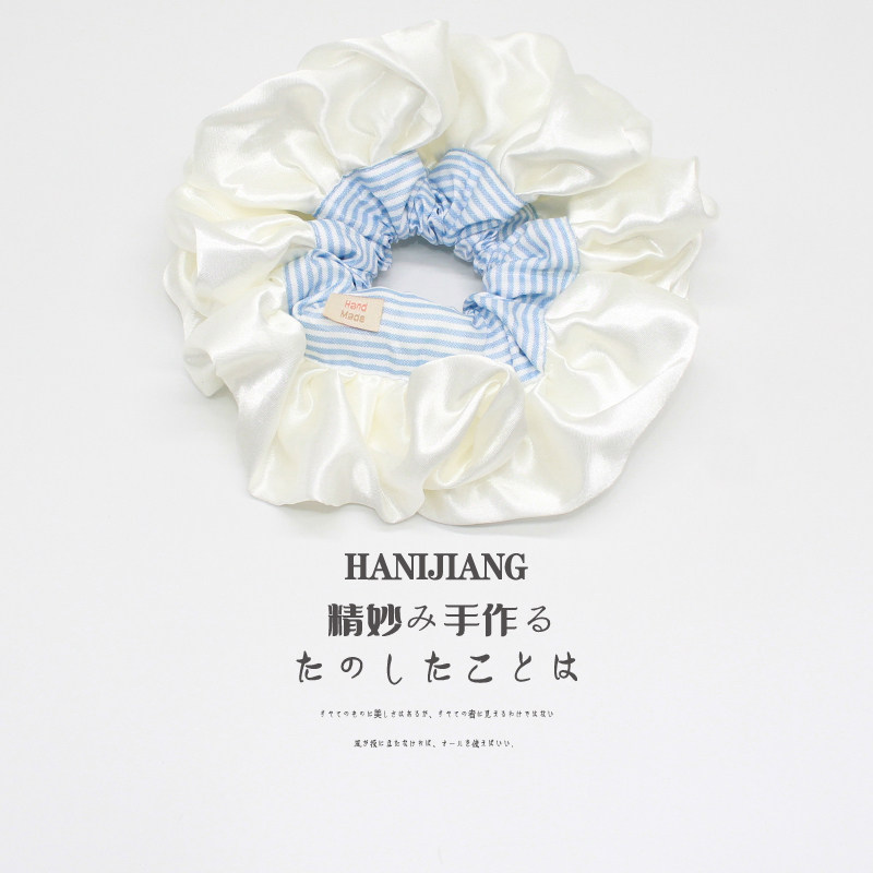 超大奶油缎面蓝白条纹大肠发圈女芭蕾风头绳2025年新款高级感发绳,饰品/流行首饰/时尚饰品新,发饰,淘宝优惠券,粉丝福利购,淘宝优惠卷