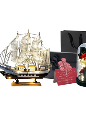 木质复古风古帆船摆件男女朋友情人节礼盒装一帆风顺创意装饰礼物
