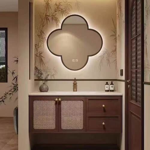 新中式四叶草智能防雾带灯浴室镜