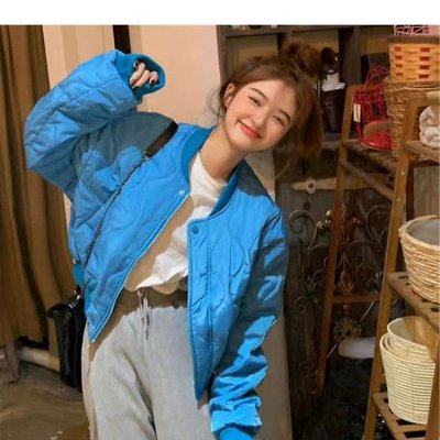 花田橱窗 棉服女冬ins港风短款棒球服厚棉衣新款韩版夹克红色外套