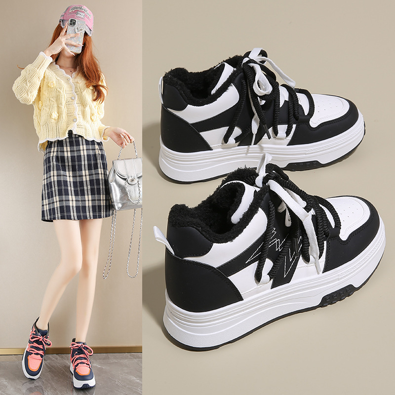 冬季加绒高帮小白鞋子女学生ins韩版百搭加厚保暖棉鞋运动板鞋潮