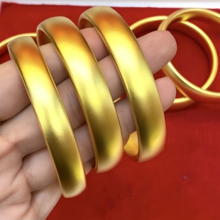 金包银轮胎手镯女古法传承黄金色磨砂宽面素圈手环时尚镯子礼物
